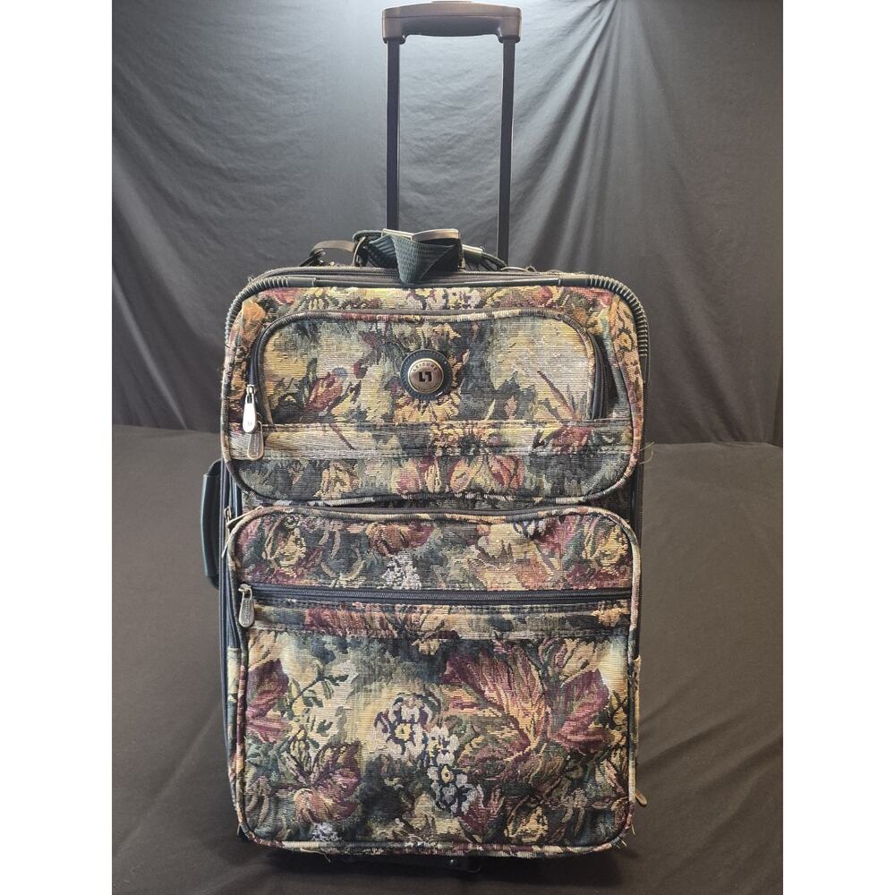 Vintage Floral Green Tapesrtry Rolling Luggage 22" ×16"×8